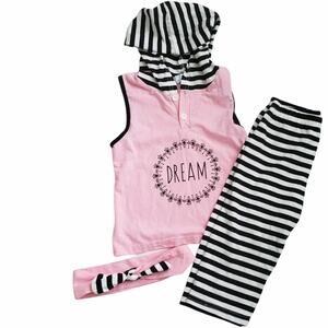 2 For $5 Sale Pink Black Sleeveless Hoodie With Leggings And Headband Size 4T